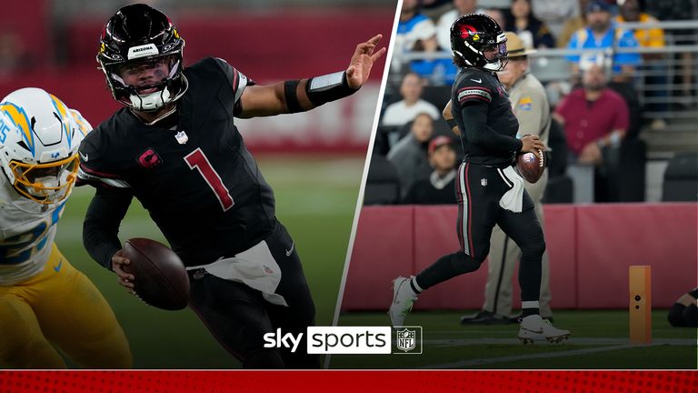 Arizona Cardinals quarterback Kyler Murray burns linebacker Junior Colson for pace to make a 44-yard touchdown dash. 