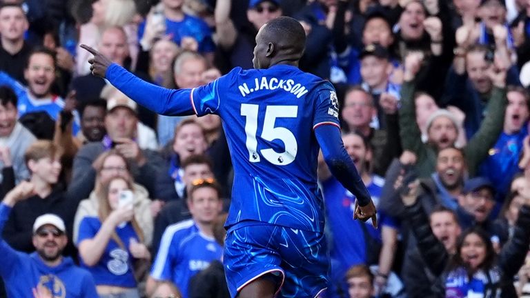 Chelsea's Nicolas Jackson celebrates scoring against Newcastle