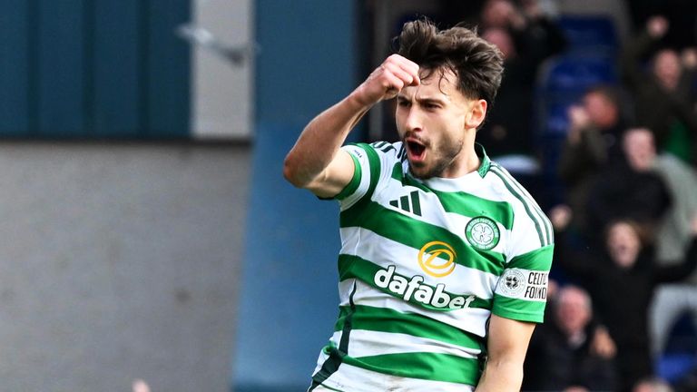 Nicolas Kuhn celebrates after scoring to make it 2-1 to Celtic