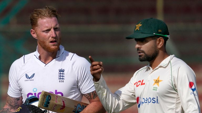 England's skipper Ben Stokes alongside Pakistan's Babar Azam during the 2022 series