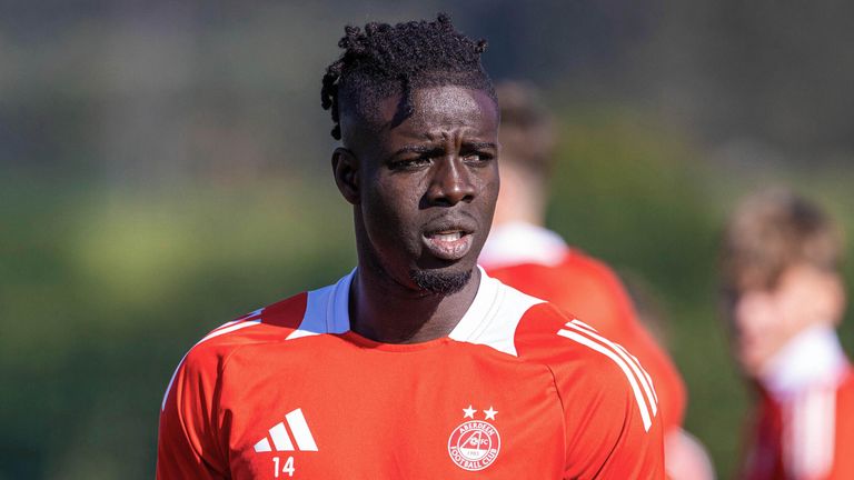 ABERDEEN, SCOTLAND - SEPTEMBER 13: Pape Gueye during an Aberdeen training session at Cormack Park, on September 13, 2024, in Aberdeen, Scotland. (Photo by Alan Harvey / SNS Group)