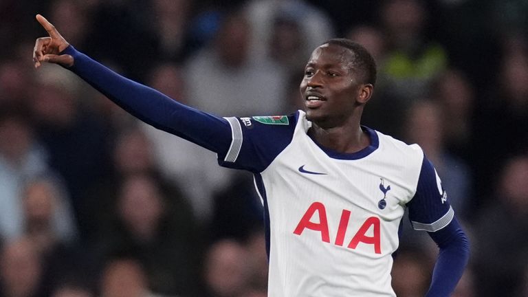 Tottenham Hotspur's Papu Mattar Sarr celebrates scoring his second goal of the game