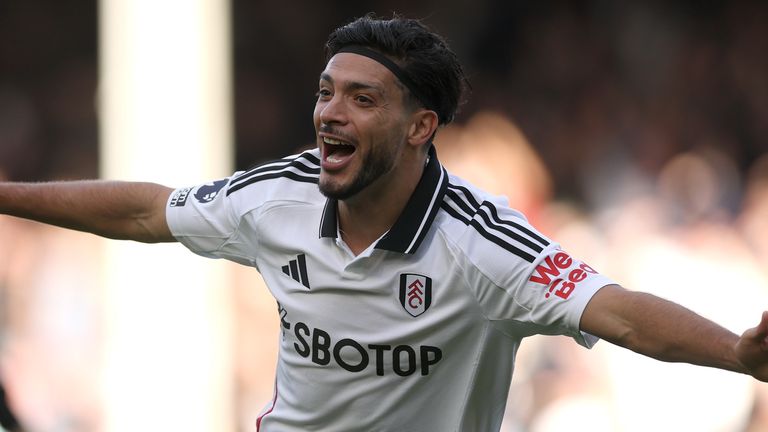 Raul Jimenez celebrates after firing Fulham in front against Aston Villa