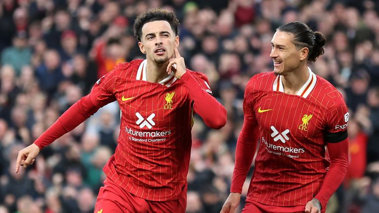 Curtis Jones celebrates after restoring Liverpool's lead against Chelsea