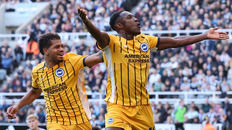 Danny Welbeck celebrates after opening the scoring for Brighton at Newcastle