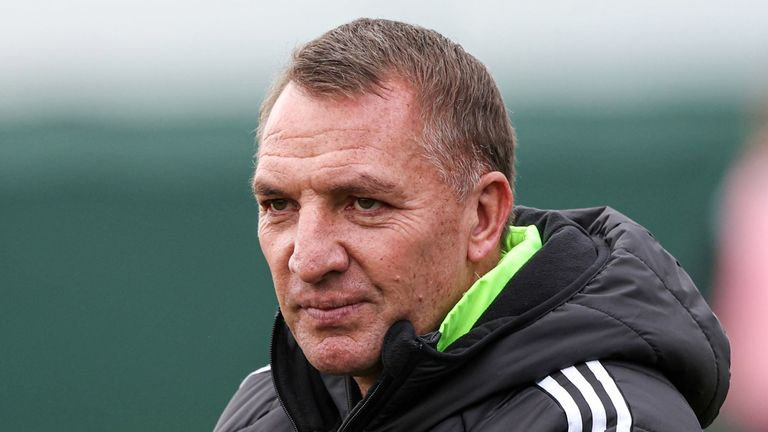 LENNOXTOWN, SCOTLAND - OCTOBER 04: Celtic Manager Brendan Rodgers during a Celtic training session at Lennoxtown, on October 04, 2024, in Lennoxtown, Scotland. (Photo by Craig Williamson / SNS Group)