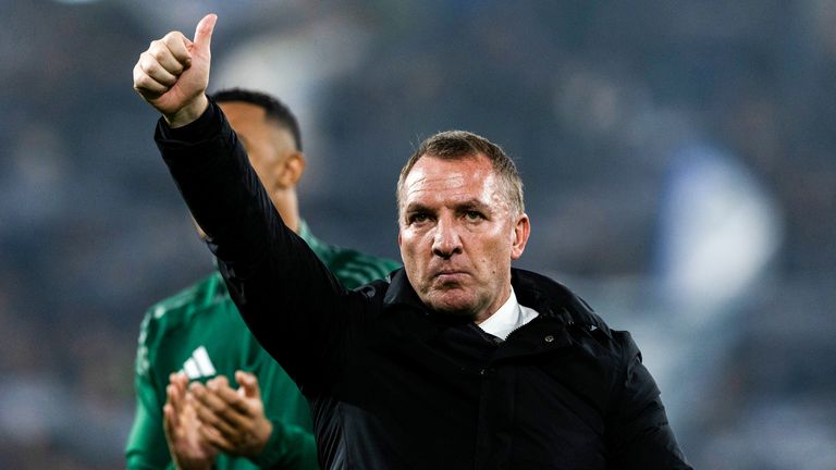 BERGAMO, ITALY - OCTOBER 23: Celtic Manager Brendan Rodgers at Full Time during a UEFA Champions League 2024/25 League Phase MD3 match between Atalanta and Celtic at the Gewiss Stadium, on October 23, 2024, in Bergamo, Italy. (Photo by Craig Williamson / SNS Group)