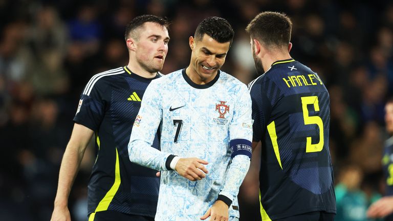 GLASGOW, SCOTLAND - OCTOBER 15: Portugal's Cristiano Ronaldo during a UEFA Nations League Group A1 match between Scotland and Portugal at Hampden Park on October 15, 2024 in Glasgow, Scotland. (Photo by Ross MacDonald / SNS Group)