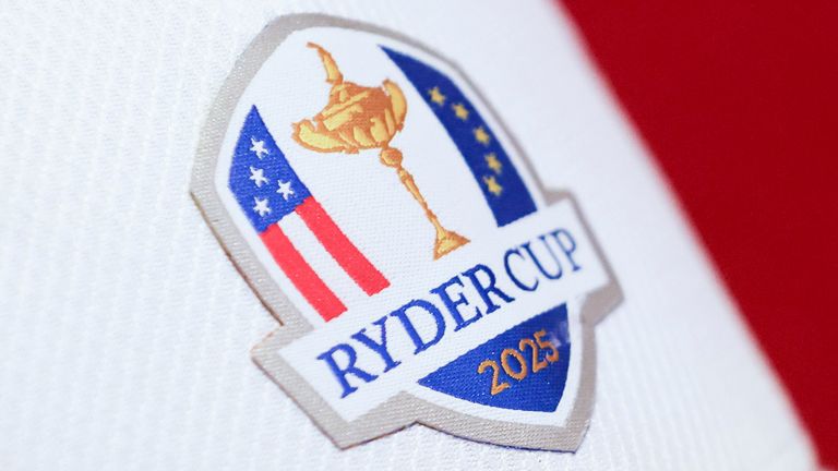 The Ryder Cup logo during a captains press conference in New York, Tuesday, Oct. 8, 2024.  (AP Photo/Heather Khalifa)