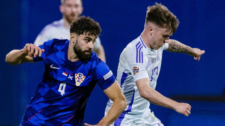 ZAGREB, CROATIA - OCTOBER 12: Scotland's Ben Doak (R) and Croatia's Josko Gvardiol in action during a UEFA Nations League match between Croatia and Scotland at Stadion Maksimir, on October 12, 2024, in Zagreb, Croatia. (Photo by Craig Williamson / SNS Group)