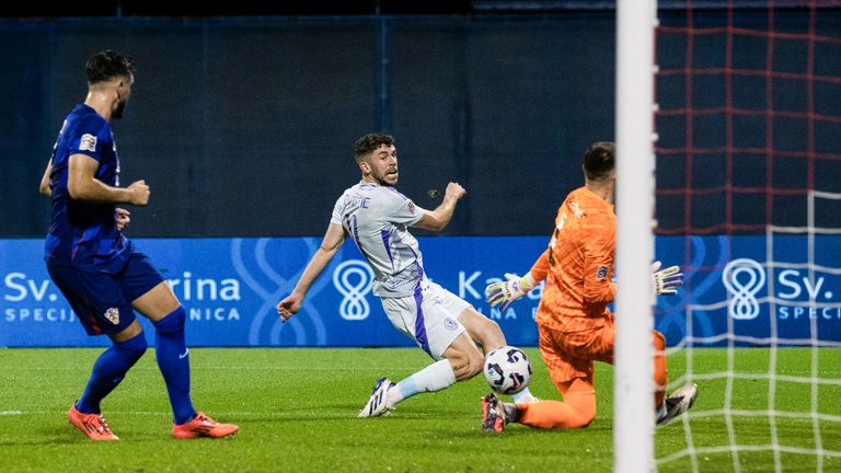 Scotland's Ryan Christie scores to make it 1-0 in Zagreb