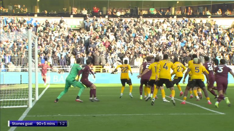 Bernardo Silva leans into Jose Sa before John Stones' winner