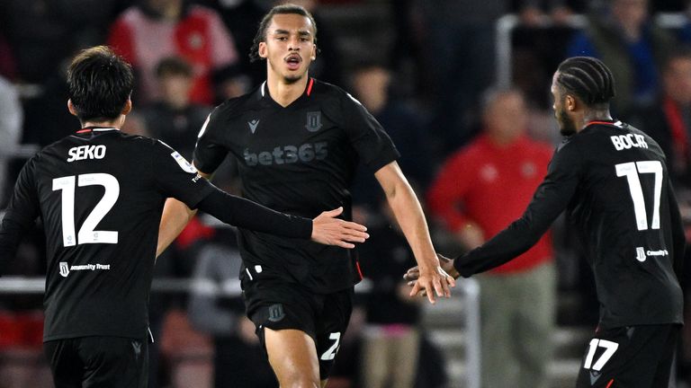 Stoke's Ashley Phillips (centre) scored the visitors' first goal at Southampton