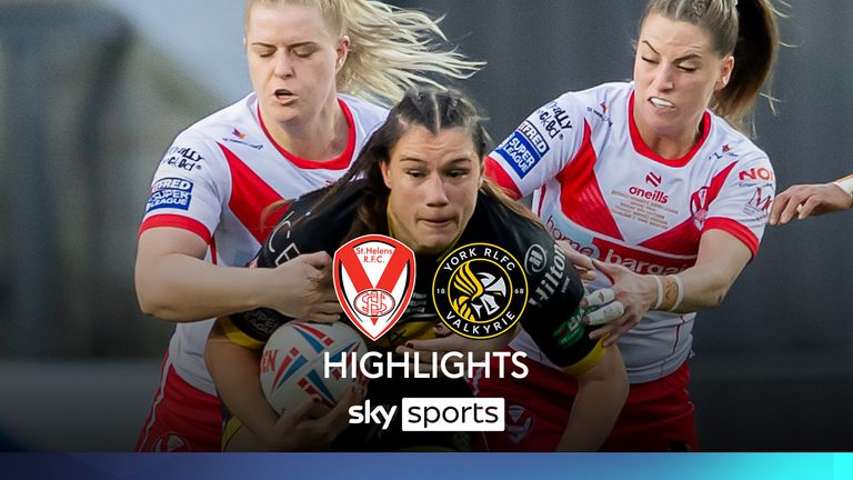 Picture by Allan McKenzie/SWpix.com - 06/10/2024 - Rugby League - Betfred Women's Super League Grand Final - St Helens v York Valkyrie - The Totally Wicked Stadium, St Helens, England - York's Megan Pakulis is tackled by St Helens' Vicky Whitfield & Tara Jones.