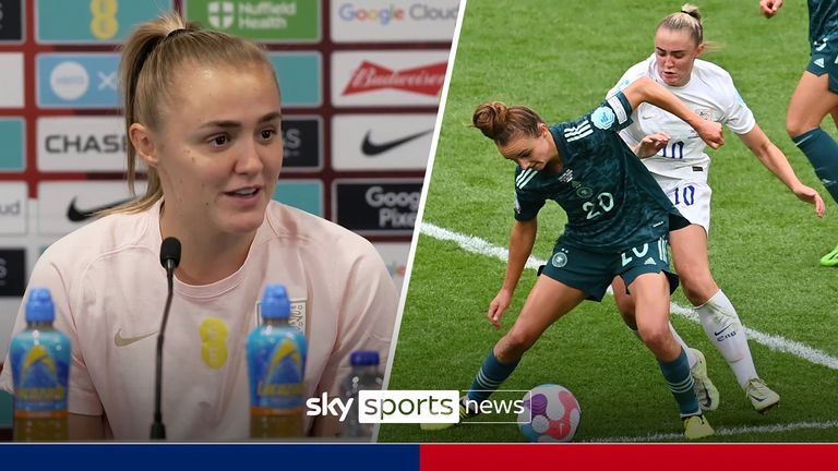 Georgia Stanway says she is doing everything to fight for her place in the team as there is fierce competition to face Germany in a repeat of the Euro 2022 final and tells the story of trying to promote the game with a stein. 