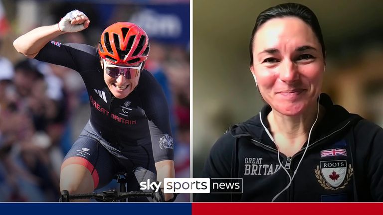 Great Britain's Sarah Storey wins gold in the Women's C4-5 Road Race, on day nine of the Paris 2024 Summer Paralympic Games. Picture date: Friday September 6, 2024.