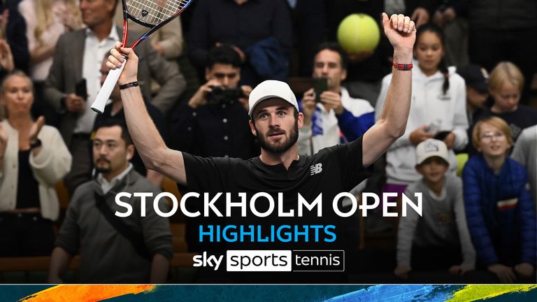 Tommy Paul of the U.S. celebrates winning the men's singles final Nordic Open ATP tennis match against Grigor Dimitrov of Bulgaria, at the Royal Tennis Hall, in Stockholm, Sweden, Sunday, Oct. 20, 2024. (Claudio Bresciani /TT News Agency via AP)