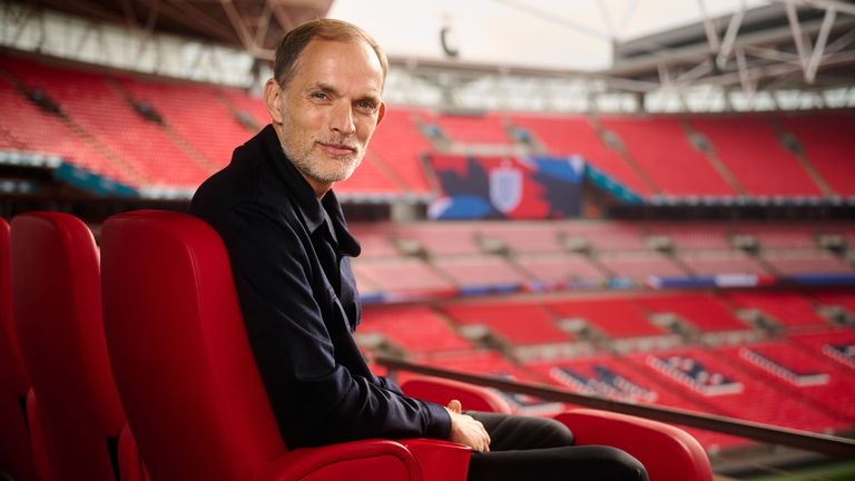 Thomas Tuchel poses for a photo as he is announced as the new England head coach at Wembley Stadium