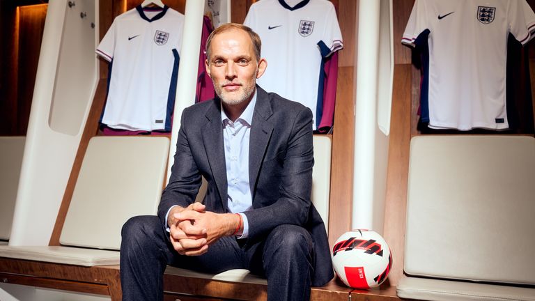 Thomas Tuchel poses for a photo as he is announced as the new England head coach at Wembley Stadium