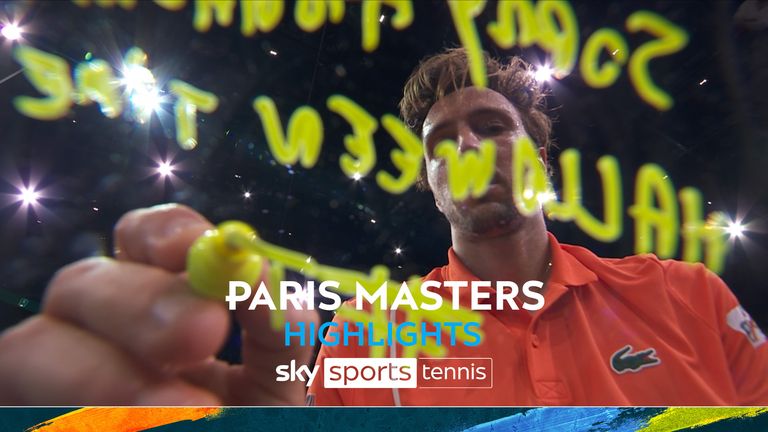 Highlights of the Paris Masters match between Tomas Machac and Arthur Rinderknech, where Machac retired in the second set due to injury.