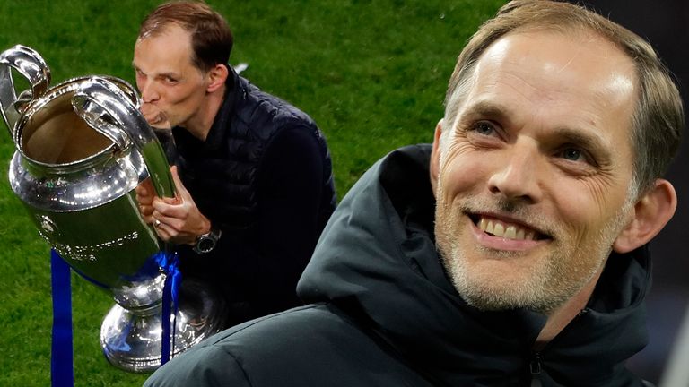 Then Bayern's head coach Thomas Tuchel smiles prior the start of the Champions League quarter final second leg soccer match between Bayern Munich and Arsenal at the Allianz Arena in Munich, Germany, Wednesday, April 17, 2024. 