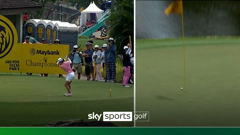 Wei-Ling Hsu hits a hole in one.