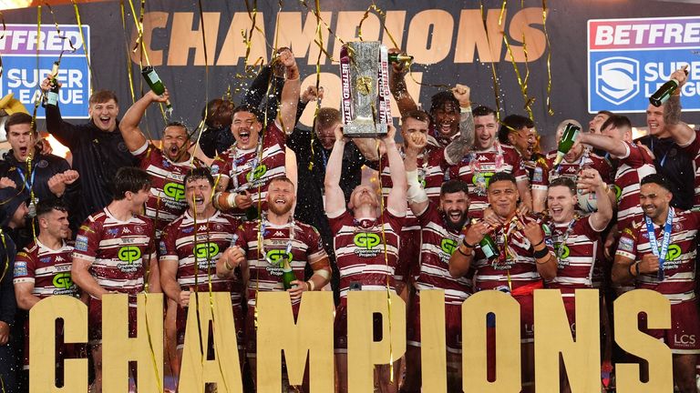 Wigan lift the 2024 Super League trophy after victory over Hull KR in the Grand Final