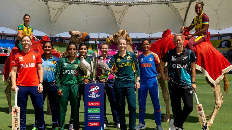 Heather Knight of England, Laura Wolvaardt of South Africa, Chamari Athapaththu of Sri Lanka, Nigar Sultana of Bangladesh, Fatima Sana of Pakistan, Kathryn Bryce of Scotland, Alyssa Healy of Australia, Harmanpreet Kaur of India, Sophie Devine of New Zealand and Hayley Matthews of West Indies pose for a photo during the Captains' Photocall prior to the ICC Women's T20 World Cup 