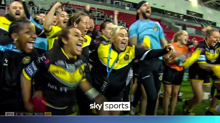 Wild celebrations for York Valkyrie after they retained the Women's Super League title by beating St Helens in the Grand Final