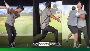 Min Woo Lee's hole-in-one on simulator sparks wild celebrations during rain delay!