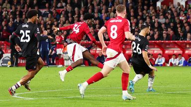 Ola Aina fires home Nottingham Forest's third goal against West Ham