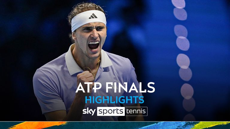 Germany's Alexander Zverev reacts during the singles tennis match of the ATP World Tour Finals against Russia's Andrey Rublev