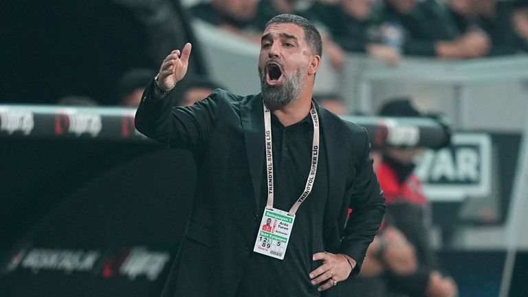 Arda Turan gestures from the touchline during Eyupspor's game against Besiktas in September 2024