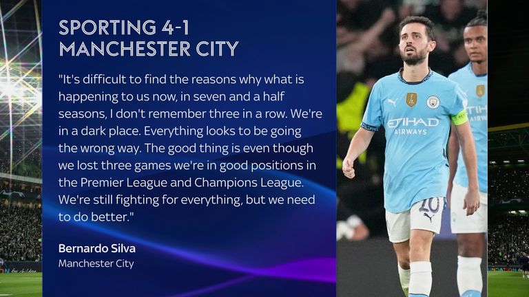 Manchester City star Bernardo Silva has claimed the club is in a "dark place" following the loss to Sporting