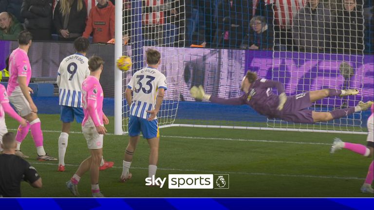 Brighton's Georginio Rutter hits the post against Southampton in the Premier League