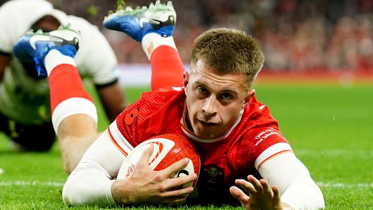 Wales' Cameron Winnett scores a try that is later disallowed during the Autumn international match at Principality Stadium,… 
