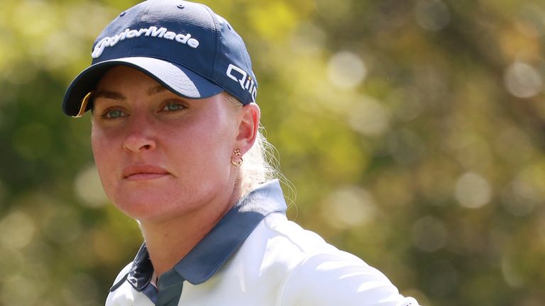 CINCINNATI, OH - SEPTEMBER 21: LPGA player Charley Hull waits on the 18th tee during the third round of the Kroger Queen City Championship presented by P&G on September 21, 2024, at TPC River's Bend in Cincinnati, Ohio. (Photo by Brian Spurlock/Icon Sportswire) (Icon Sportswire via AP Images)