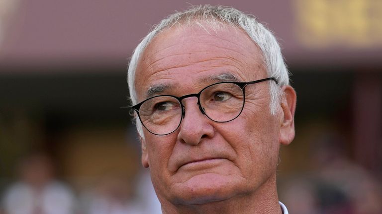 Cagliari's head coach Claudio Ranieri watches during a Serie A soccer match between Torino and Cagliari, at the Olimpic stadium in Turin, Italy, Monday, Aug. 21, 2023. (AP Photo/Luca Bruno)