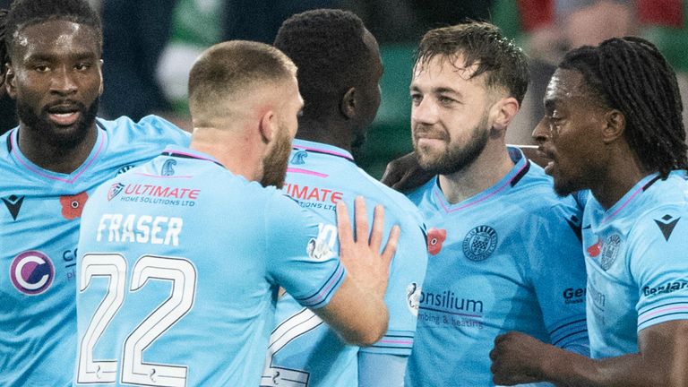 EDINBURGH, SCOTLAND - NOVEMBER 09: St Mirren's Conor McMenamin celebrates scoring to make it 2-0 during a William Hill Premiership match between Hibernian and St Mirren at Easter Road, on November 09, 2024, in Edinburgh, Scotland. (Photo by Paul Devlin / SNS Group)