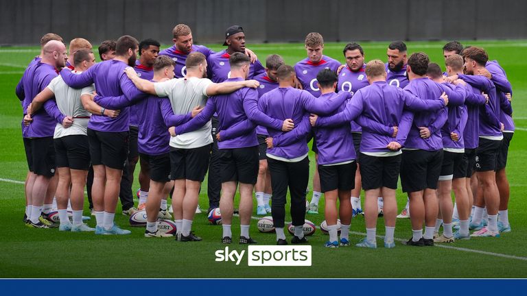 England players form a huddle during a team run at the Allianz Stadium in Twickenham, London. Picture date: Friday November 1, 2024.
