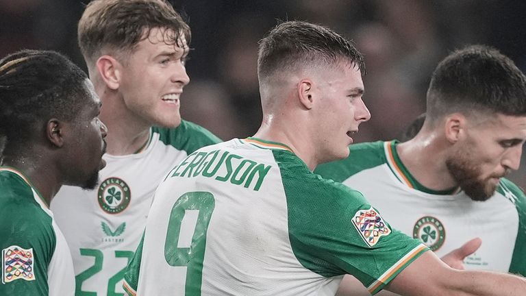 Evan Ferguson celebrates after scoring Republic of ireland's opener against Iceland