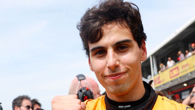 AUTODROMO INTERNAZIONALE ENZO E DINO FERRARI, ITALY - MAY 19: Gabriel Bortoleto (BRA, Invicta Racing), 2nd position, in Parc Ferme at Autodromo Internazionale Enzo e Dino Ferrari on Sunday May 19, 2024 in imola, Italy. (Photo by Steven Tee / LAT Images)