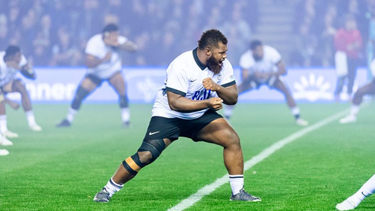 Fiji perform the Cibi before their Autumn Nations Series match against Scotland at Murrayfield