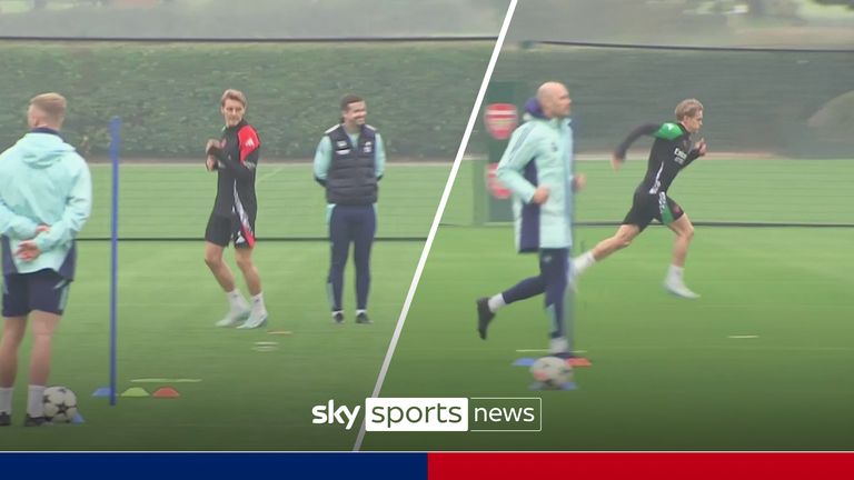 Arsenal captain Martin Odegaard is back in training ahead of the club's Champions League match against Inter Milan as he looks to return to the pitch in Arsenal colours since the last time on August