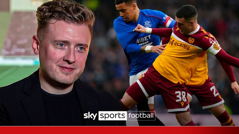 Rangers' James Tavernier (centre left) and Motherwell's Lennon Miller (centre right) battle for the ball during the Viaplay Cup semi final match at Hampden Park, Glasgow. Picture date: Sunday November 3, 2024.