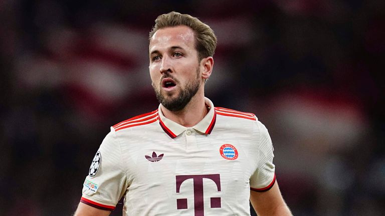 November 26 2024: Harry Kane of Bayern Munich looks on during a Champions League Matchday 5 game, FC Bayern Munich versus Paris Saint-Germain, at Allianz Areana, Munich, Germany. Ulrik Pedersen/CSM (Credit Image: .. Ulrik Pedersen/Cal Sport Media) (Cal Sport Media via AP Images)