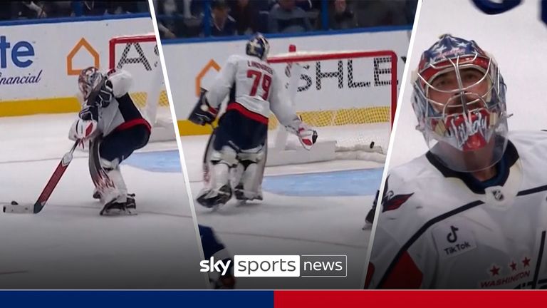 Washington Capitals' Charlie Lindgren hooked the puck into his own net in the third period against Tampa Bay Lightning