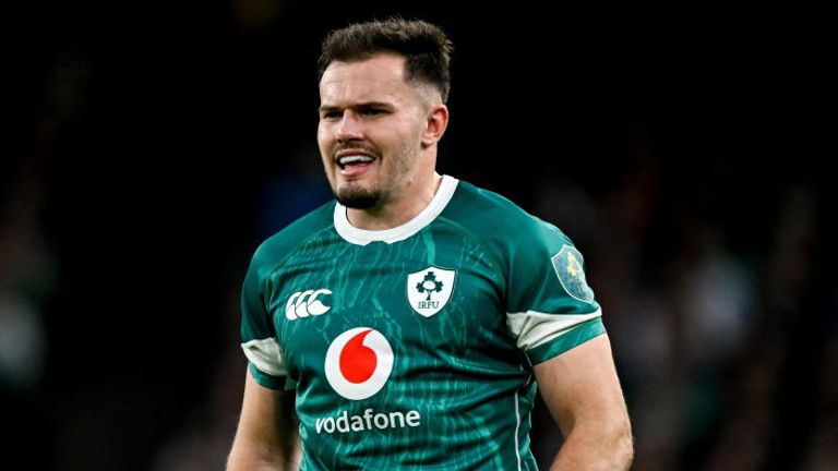 Dublin , Ireland - 23 November 2024; Jacob Stockdale of Ireland during the Autumn Nations Series match between Ireland and Fiji at the Aviva Stadium in Dublin. (Photo By Brendan Moran/Sportsfile via Getty Images)