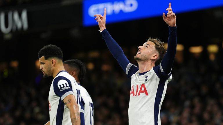 James Maddison celebrates his opener against Man City