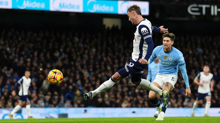 James Maddison scores his first goal of the game